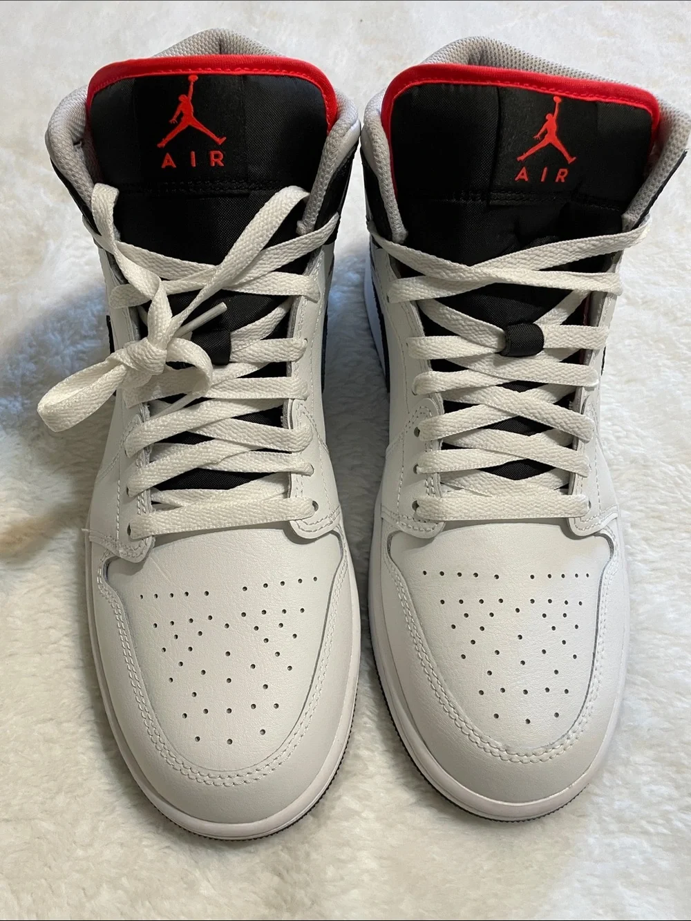 Jordan Mid-Top Sneakers in White, Black & Red